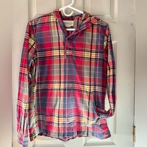 Denim & Supply Ralph Lauren Red and Blue Madras Pullover Shirt with Hood
